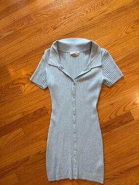 Urban Outfitters Light Blue Ribbed Button-Front Knit Dress